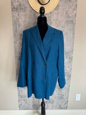 Frank And Oak Double-Breasted Blazer – XL – Teal Blue – Relaxed Tailored Jacket